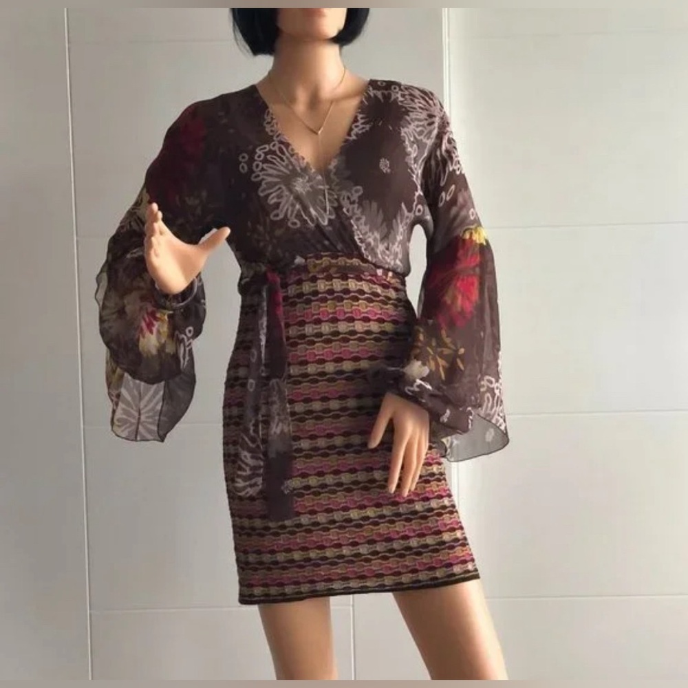 2006 Missoni Metallic Mix Media Silk Dress w Wide leg Sleeves - Picture 2 of 14